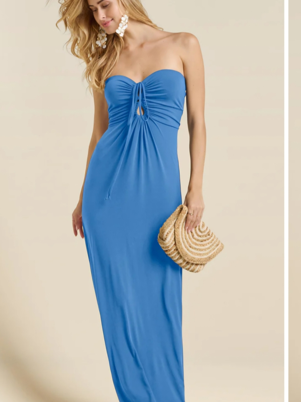 Strapless Blue Maxi Dress with Front Tie